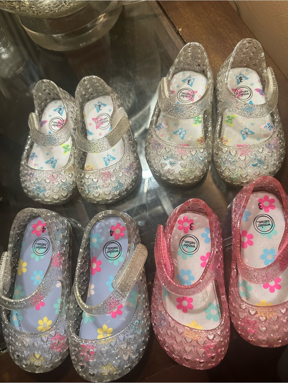 4 pairs wonder nation Sparkle Jelly Mary Janes in Silver & Pink